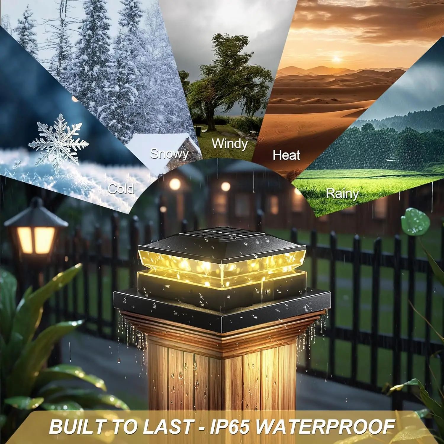 Solar-Pfostenkappenleuchte, 6er-Pack, wasserdichte IP65-Außenleuchten für Deck, Garten, Terrasse – warmweiß, passend für 3,5 x 3,5, 4 x 4, 5 x 5 Holz/Vi