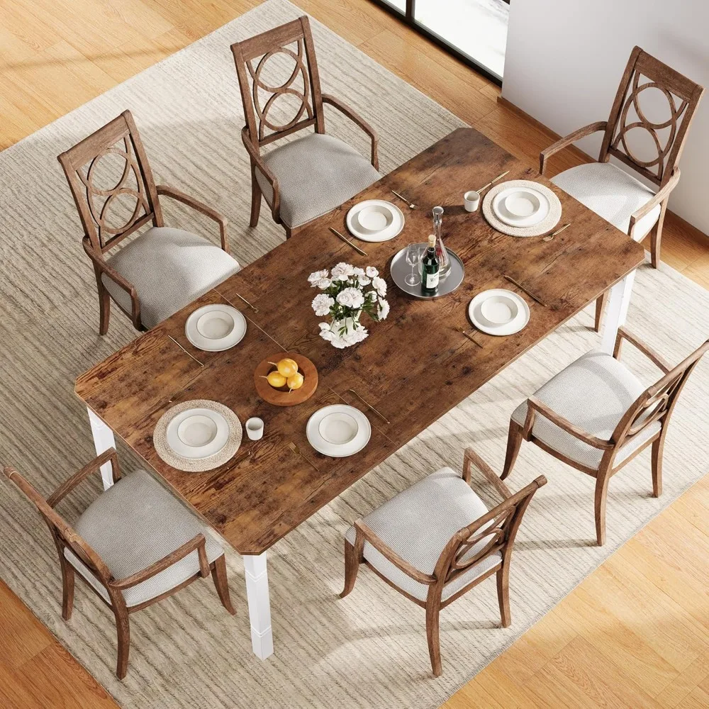79" Large Industrial Dining Room Table for 6-8 People Rectangular Wood Kitchen Table Modern Farmhouse Dining Table Kitchen Dinin
