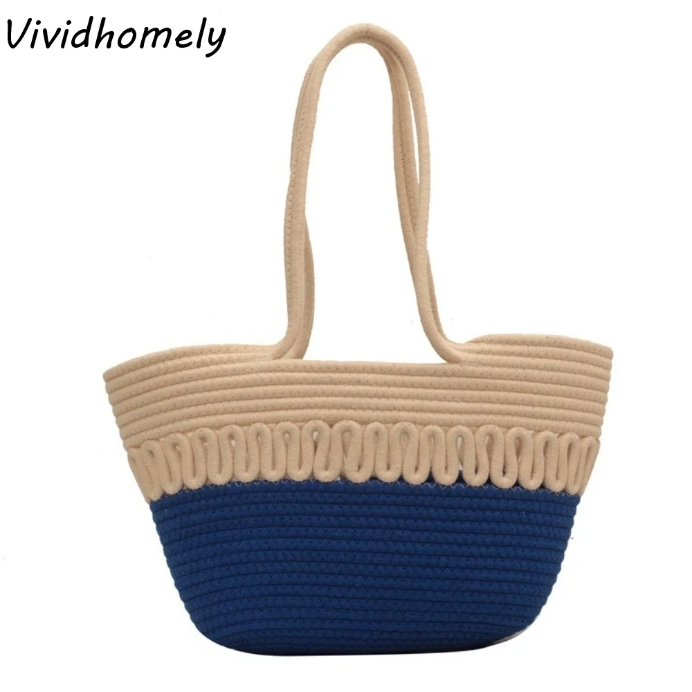 

Vegetable Basket Bag Nylon Woven Tote Bag Hollow Knitted Weave Straw Bag Large Capacity French Style Women Handbag Shopping