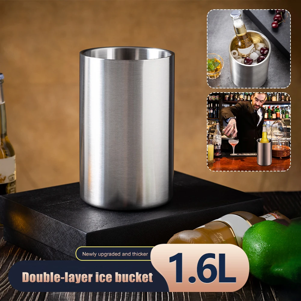 

Stainless Steel Ice Bucket 1.6L Large Drinks Chilling Bucket Wine Beer Bottle Cooler Champagne Bucket for Home Bar Beach Party