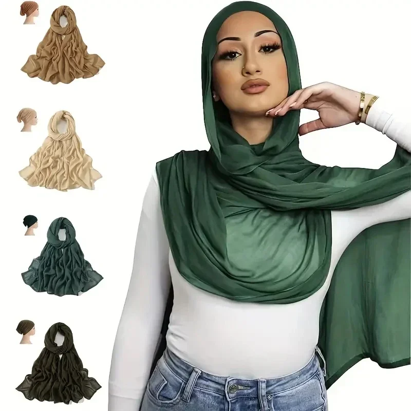 2 Pcs Set Cotton Rayon Modal Hijab Matching Color Jersey Cap Plain Cotton Muslim Women Scarf Shawl Turbante Femenino 85*185cm