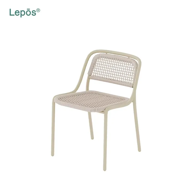 Modern Powder Coated Aluminum Rope Chair Garden Patio Comfortable Weaving Seat Restaurant Hotel Solution Outdoor Dining Chair