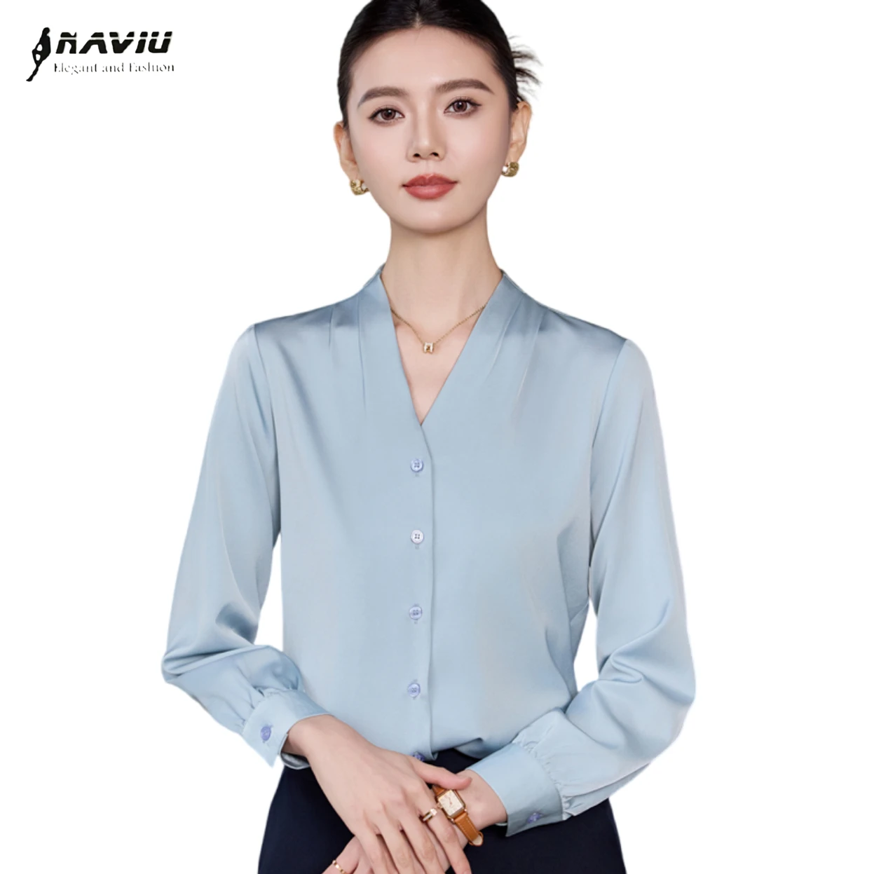 

NAVIU Женская рубашка Винтаж Блузки с длинным рукавом Женские шифоновые элегантные топы с v-образным вырезом для поездок на работу Черно-белые осенние офисные женские рабочие топы