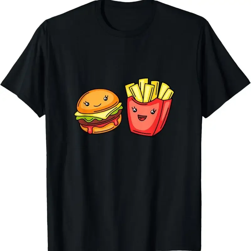 

Kawaii Cheeseburger and Fries Food Duo Graphic T-Shirt Cute Fast Food Tee