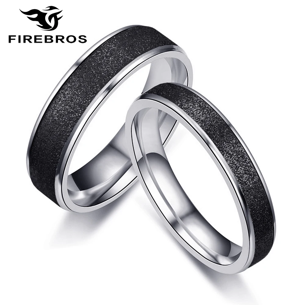 FIREBROS 2025 Cool Black Sand Blast 316L Stainless Steel Couple Ring Men Women Jewelry Gift Accessories Wholesale Dropshipping