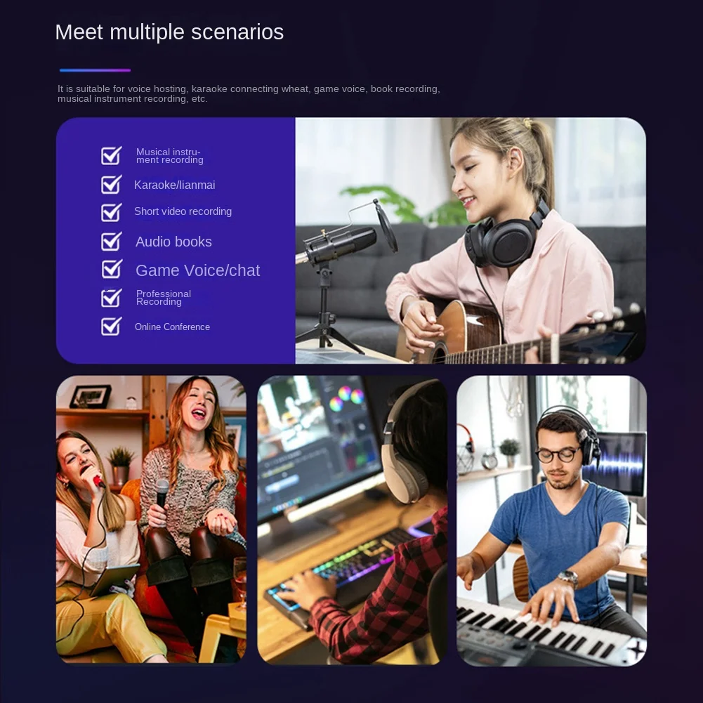 

External USB Audio Interface Sound Card 2 In 2 Out USB Computer Driver-Free Sound Card Live Recording Karaoke Mixer