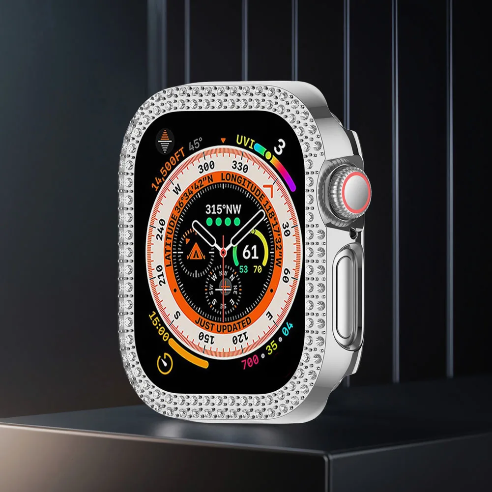 Double Diamond PC Watch Case Anti-Fall Protection Frame Anti-Scratch Watch Screen Protector for Apple Watch Series 10 42MM/46MM