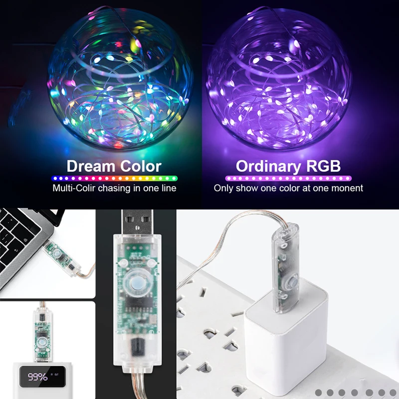 Decor Led Light USB Bluetooth App Control RGBIC Garland Wire Fairy Light LED lampada a stringa di rame lampada per decorazione di nozze 5/10/20M