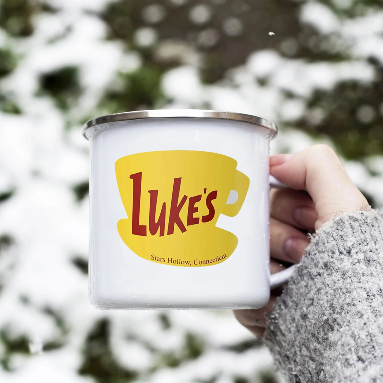 Unique Funny White Ceramic Reusable Luke's Diner Enamel Coffee Tea Milk Beer Cup Mugs Eco Friendly Drinkware Gifts