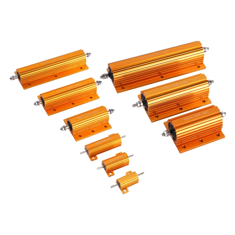 Żółta aluminiowa obudowa rezystora mocy Rx24-5W10W20W30W50W, rezystor ograniczający prąd, rezystor wstępnie obciążony, rezystor do dekodowania wyładowania metalowego, 1,5,6,8,10,12,20,30,50,100 Ohm, 1 sztuka — zdjęcie produktu 5