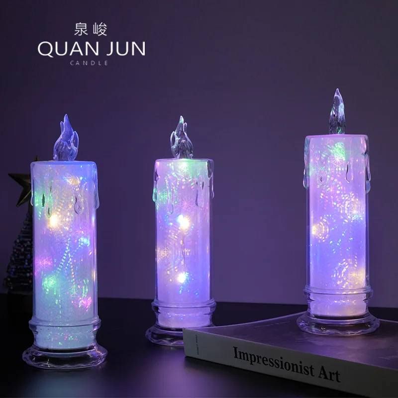 Shadow LED Flameless Candles Romantic Candle Lamp Pillar Refraction Halo Projection Valentine's Day Anniversary Wedding Decor