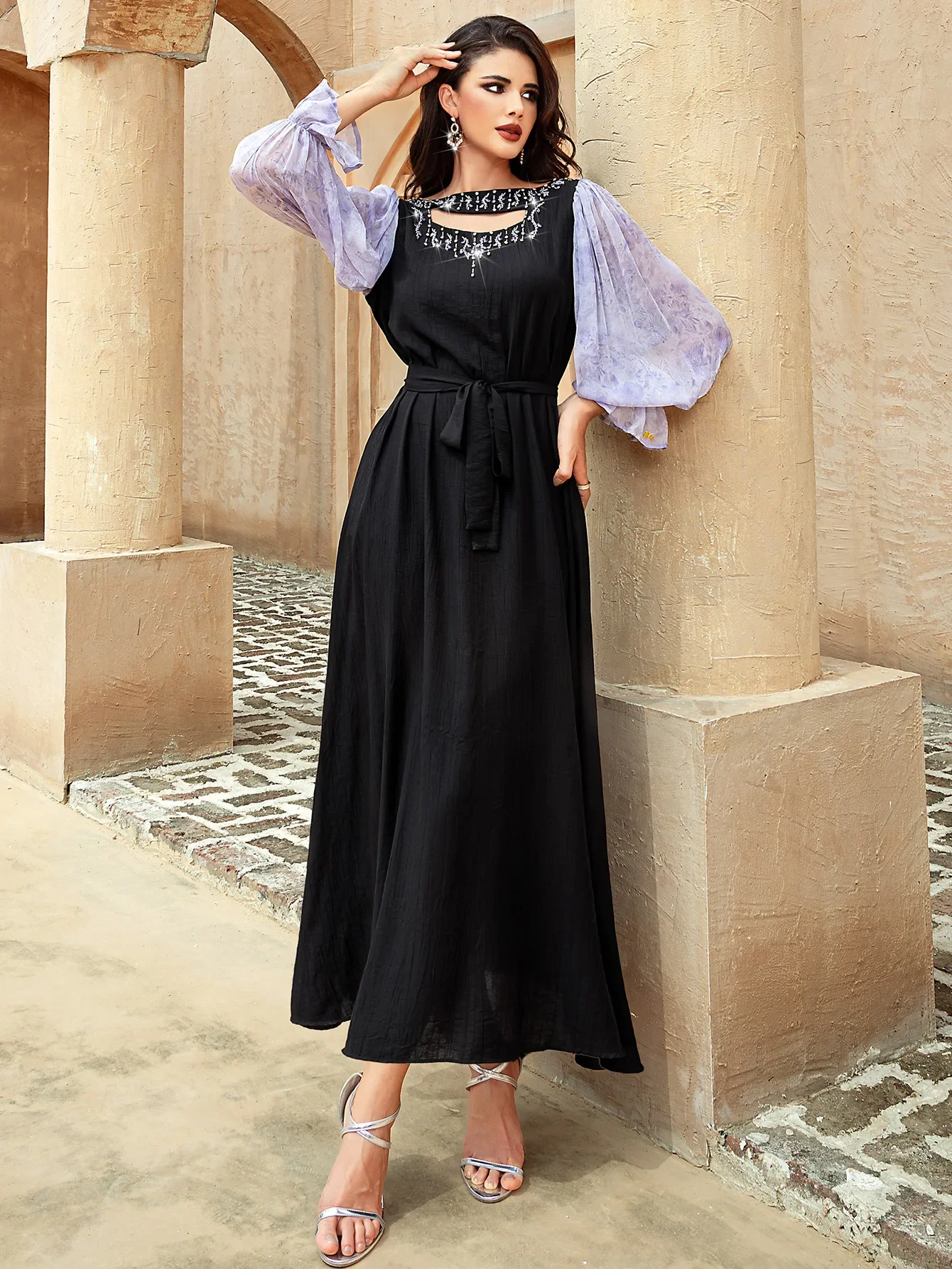 Elegante chiffon diamante vestido de festa à noite para mulheres muçulmano dubai abaya turquia kaftan eid ramadan islam roupas marrocos caftan