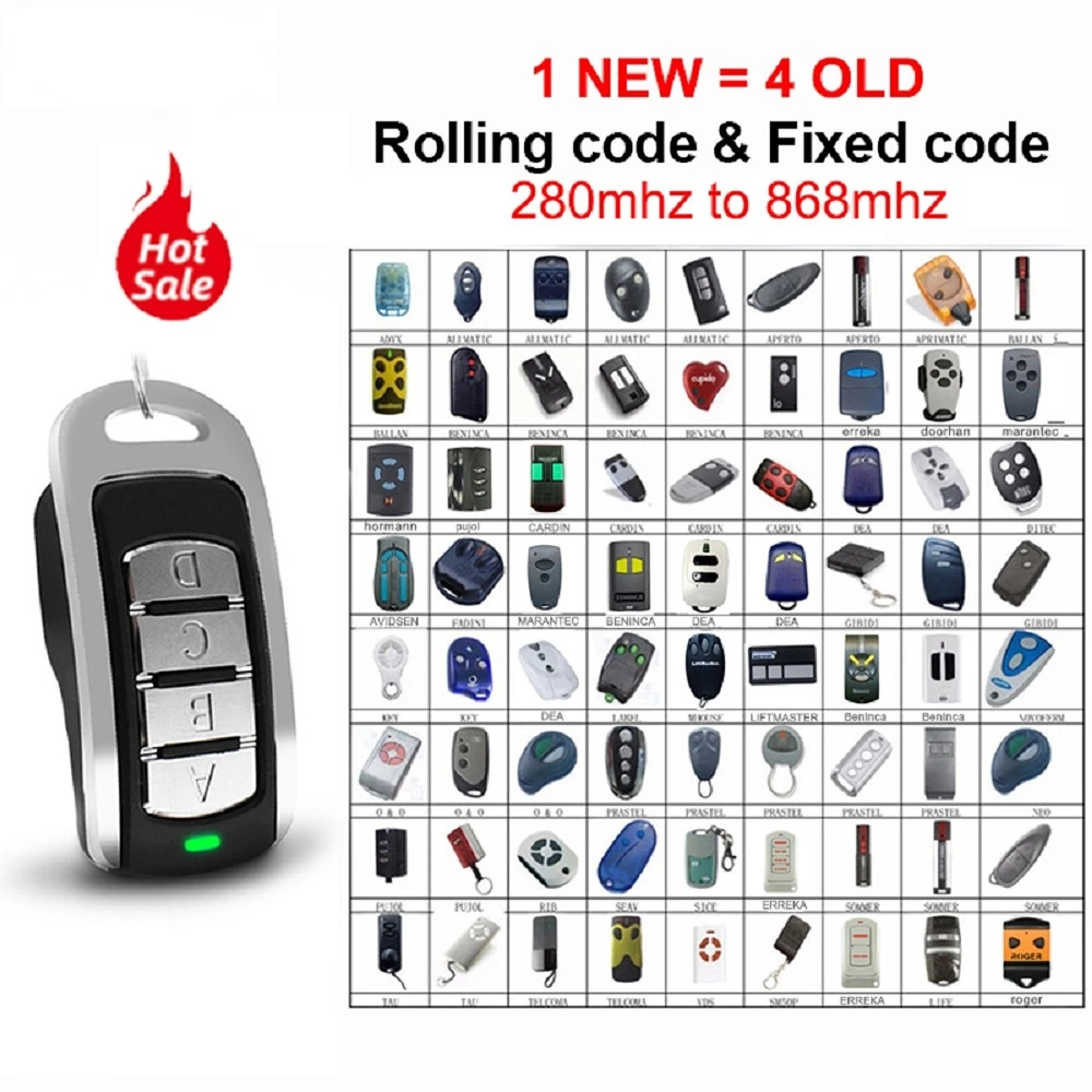 280-868MHz Multi-frequency Garage Remote Control Door Opener 433.92mhz Rolling Code Transmitter Gate Control Keychain Newest