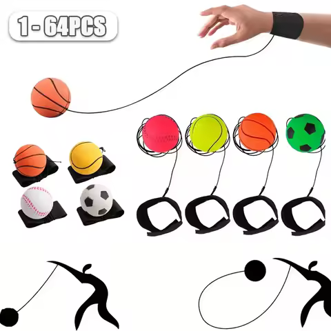 1-64PCS New Elastic Return Sponge Ball Nylon String Game Exercises Rubber Hand Ball Kids Toys Finger Band Ball Outdoor Yoga Ball