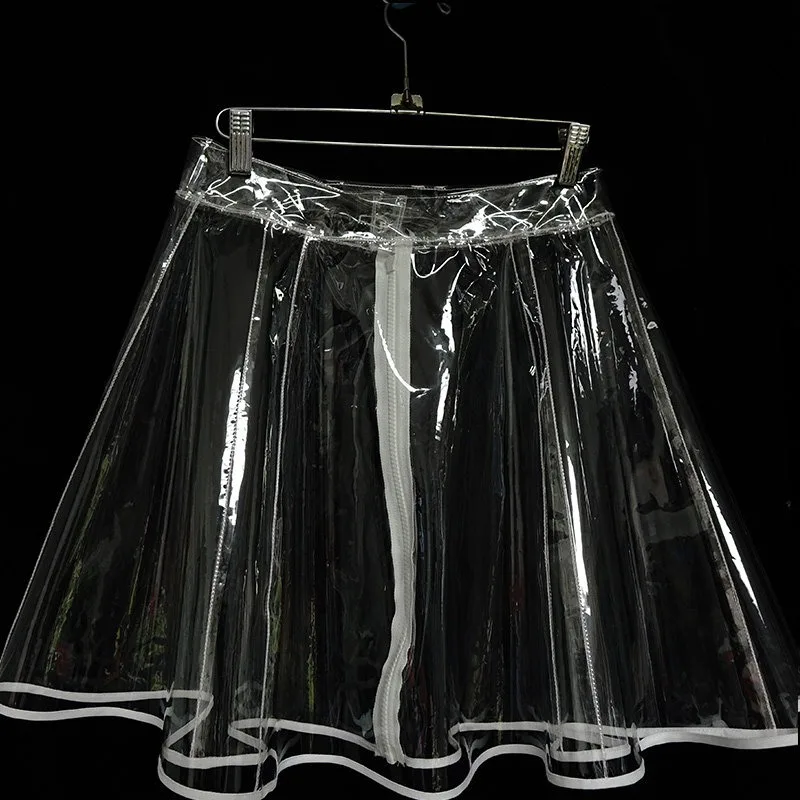 Minigonna a trapezio in TPU trasparente effetto cristallo, stile passerella, in plastica trasparente, alla moda per feste, club, performance sul palco, casual