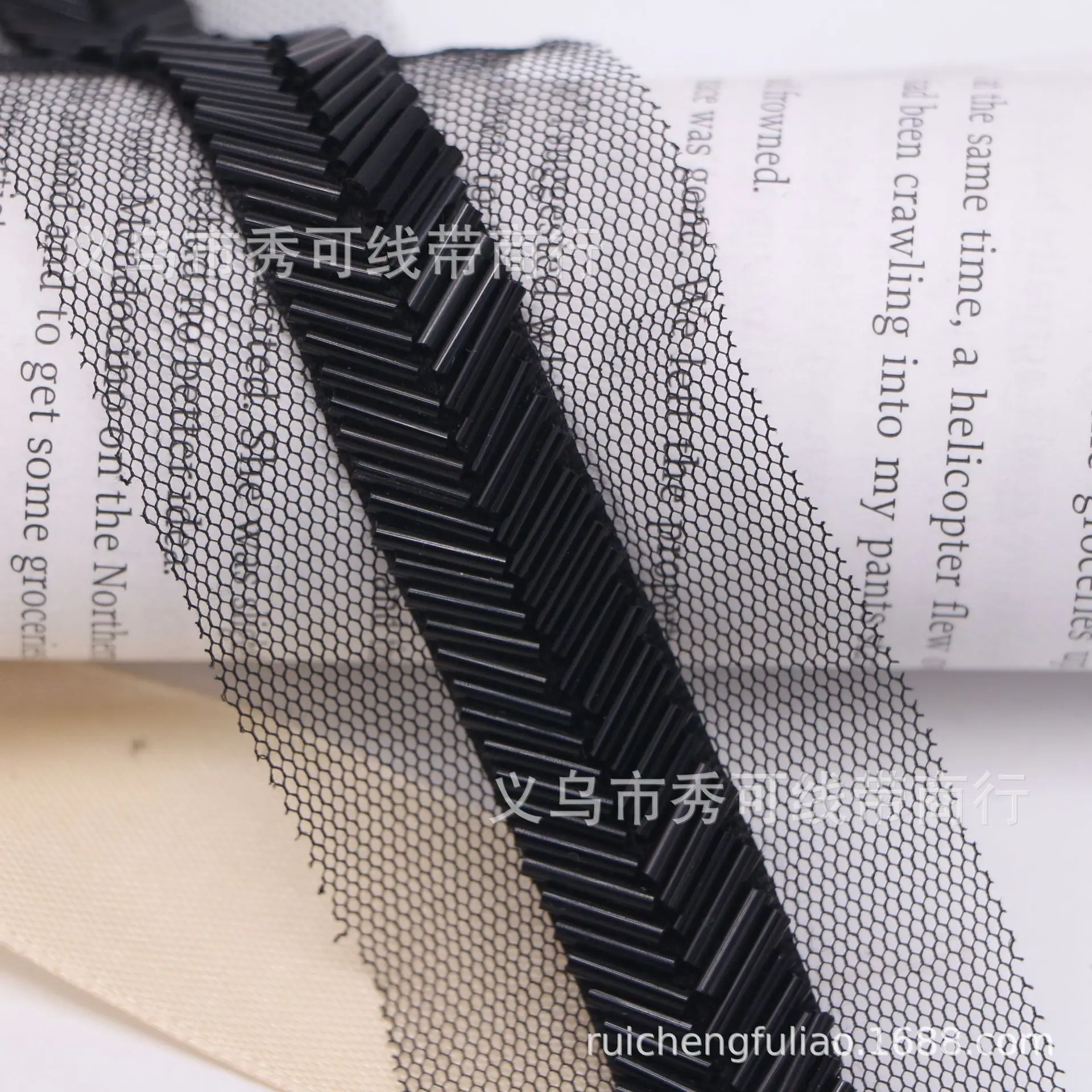 Mesh Nail Bead Lace Trim Gold Silver Herringbone Hand-sewn Heavy Handmade Ribbon DIY Clothing Hair Accessories Decoration