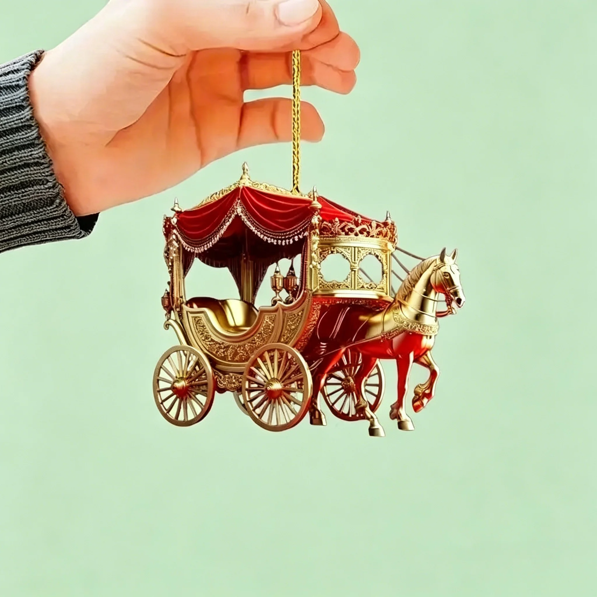 2D Acrylic Horse Sleigh Carriage Christmas Pendants, Winter Ornaments for Home Xmas Tree Decor Accessories