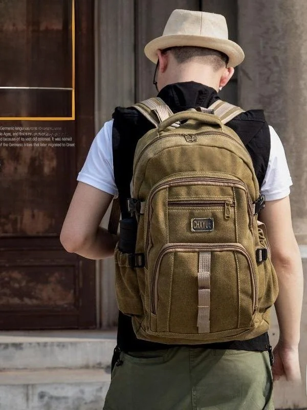 

Ретро-рюкзак из холщовой ткани большой вместимости для мужчин и студентов, спортивная сумка для путешествий и походов, с двумя лямками и отделением для бутылки с водой.