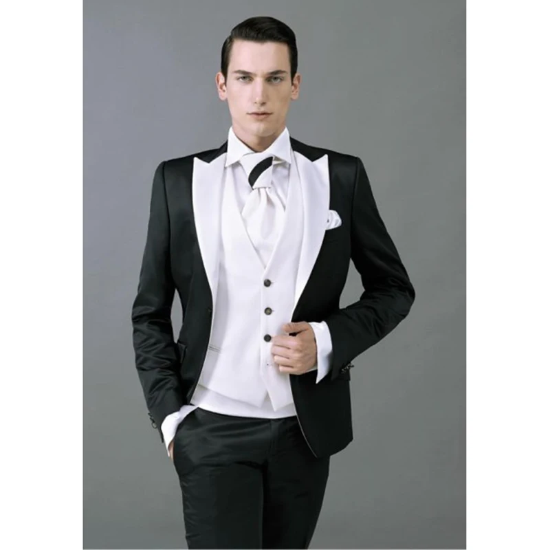 Custom Made Groom Mens Tuxedo Men Suits For Wedding Groomsmen Peak Lapel Best Man Bridegroom Suit (Jacket+Pants+Vest)