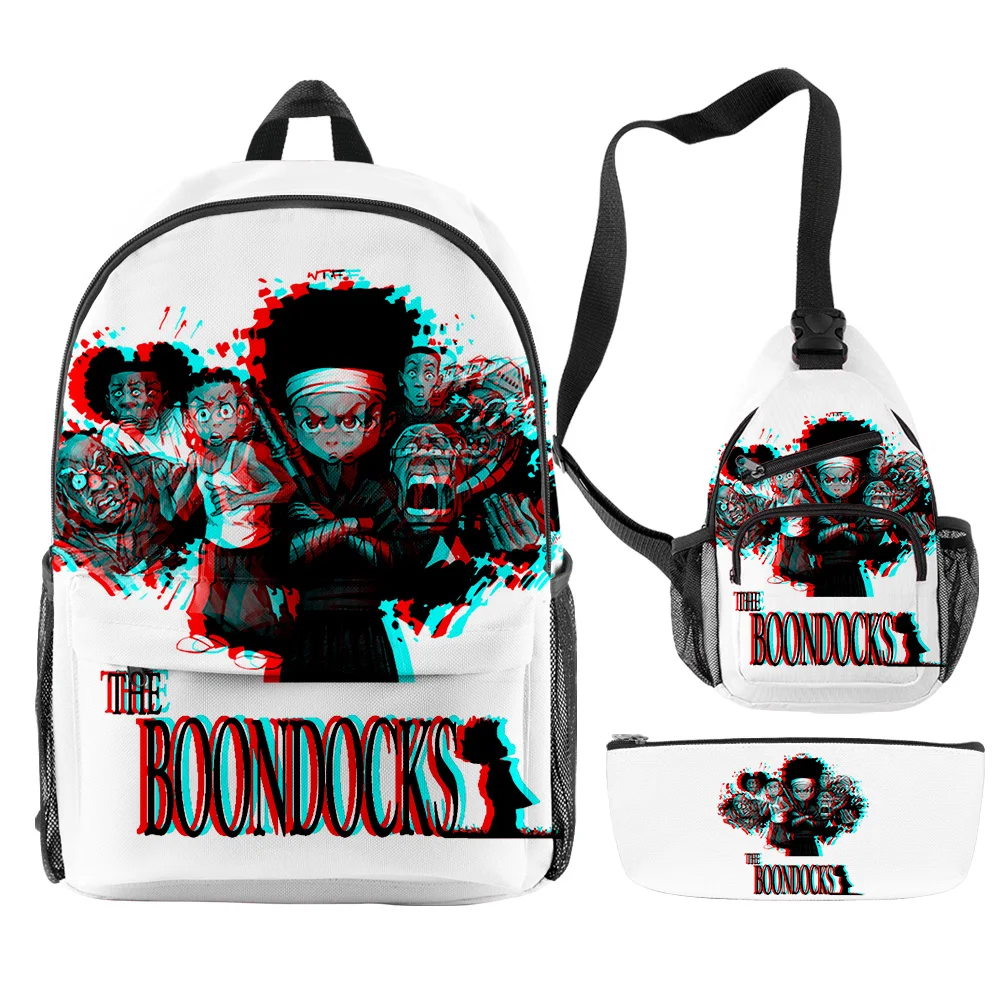 The Boondocks Cartoon Backpacks 3 Pieces Sets Zipper Daypack Unisex Traval Bag New Harajuku Student School Bag