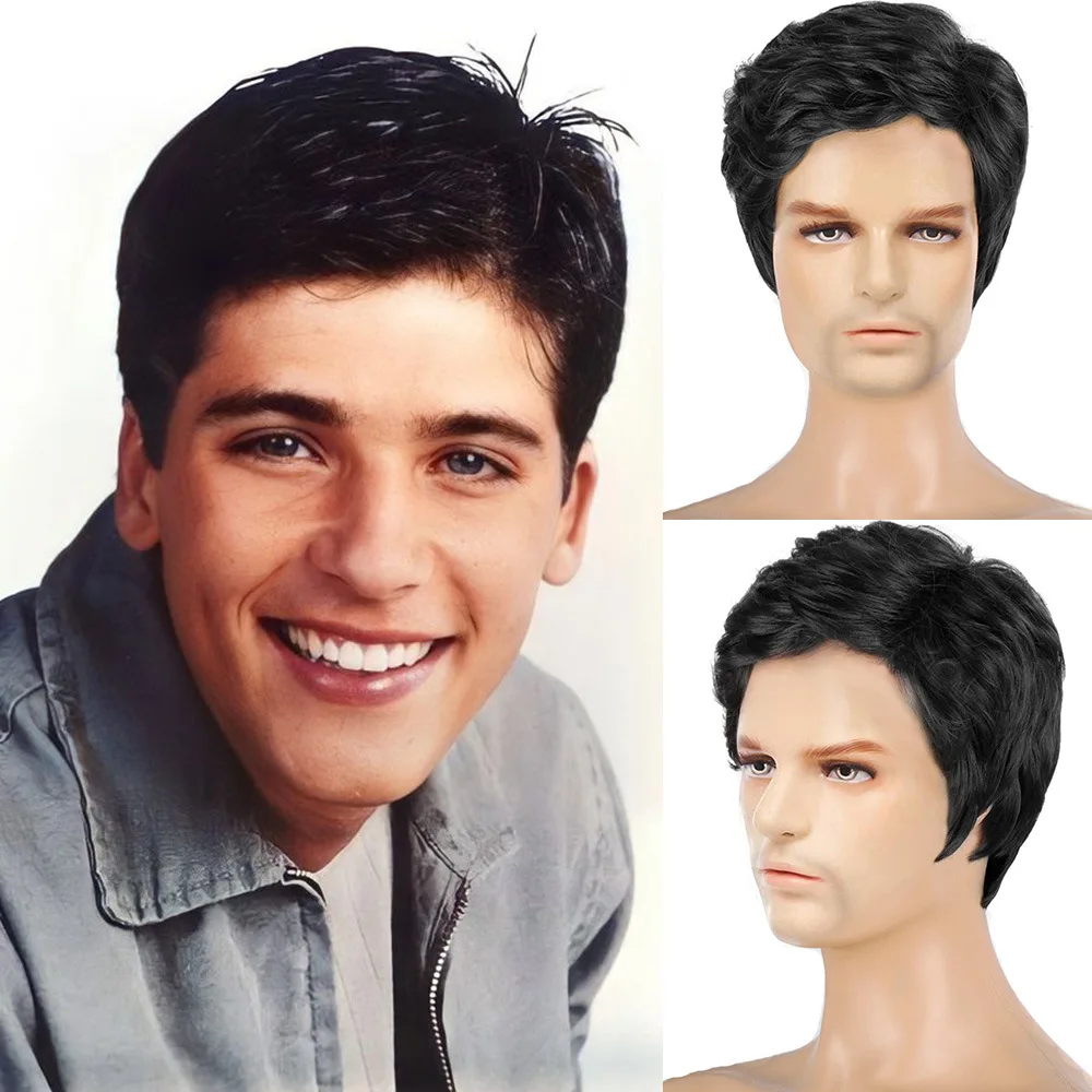 Men Short Dark Brown Synthetic Wigs Curly Wigs for Men Daily Use Pixie Cut Cosplay Party Wig Heat Resistant