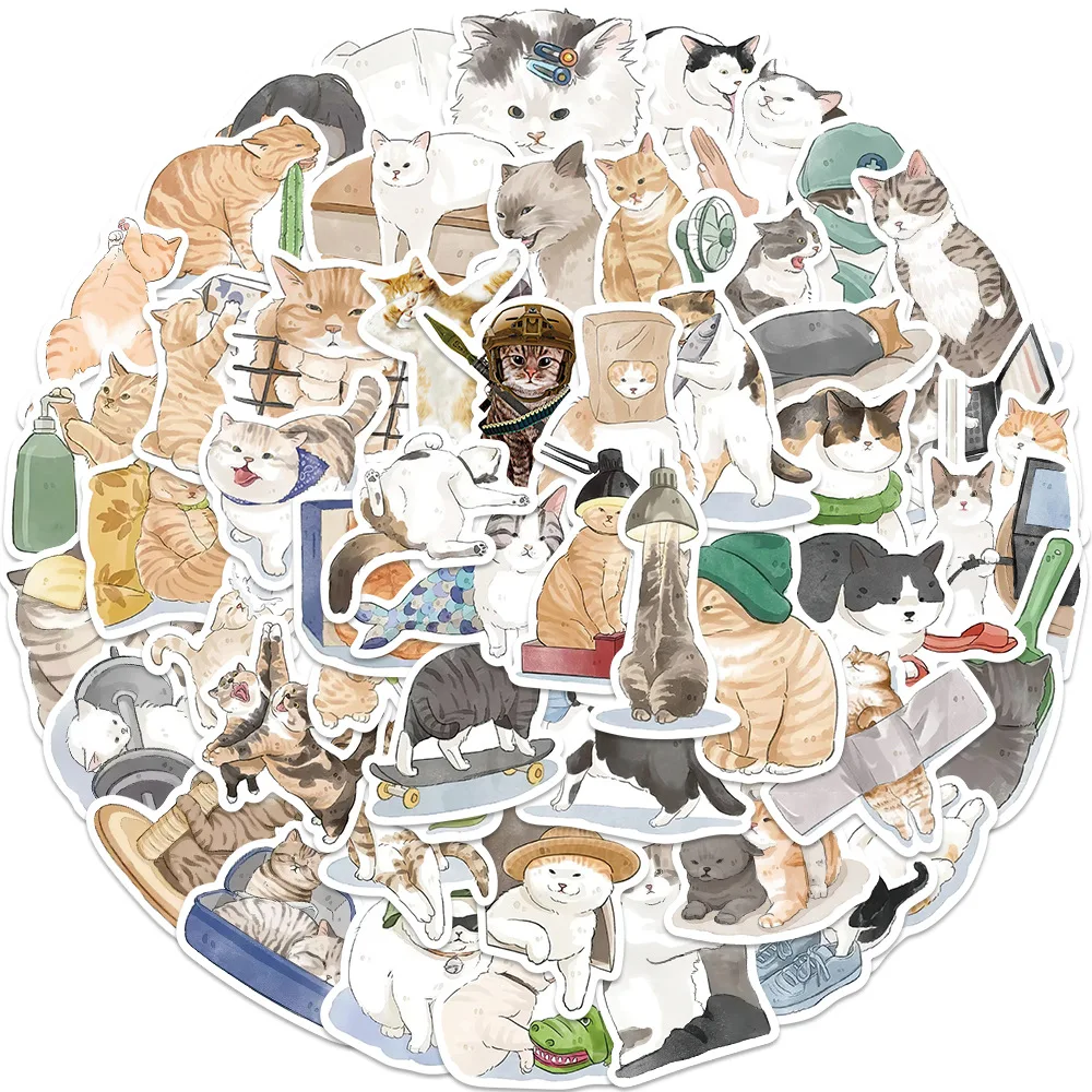 49 Stücke Lustige Katze Aufkleber Kawaii Cartoon Aquarell Katze Aufkleber DIY Graffiti Aufkleber Sammelalbum Laptop Stationäre Gitarre Koffer