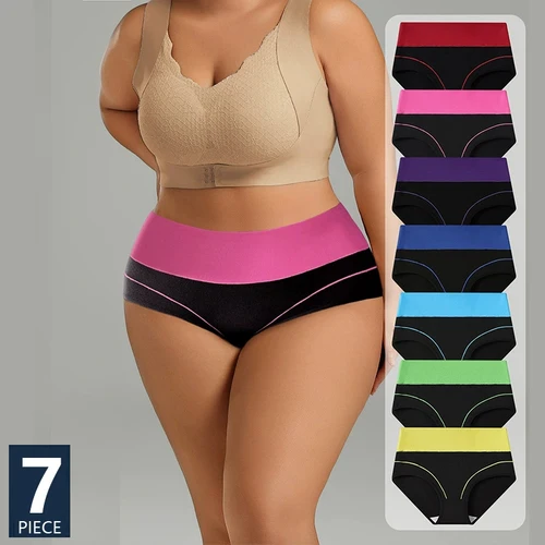 Imagen 2 del producto 7 Uds. Bragas moldeadoras de cuerpo de cintura alta de algodón suave para mujer, bragas transpirables adelgazantes, lencería de talla grande XS-3XL, ropa interior femenina