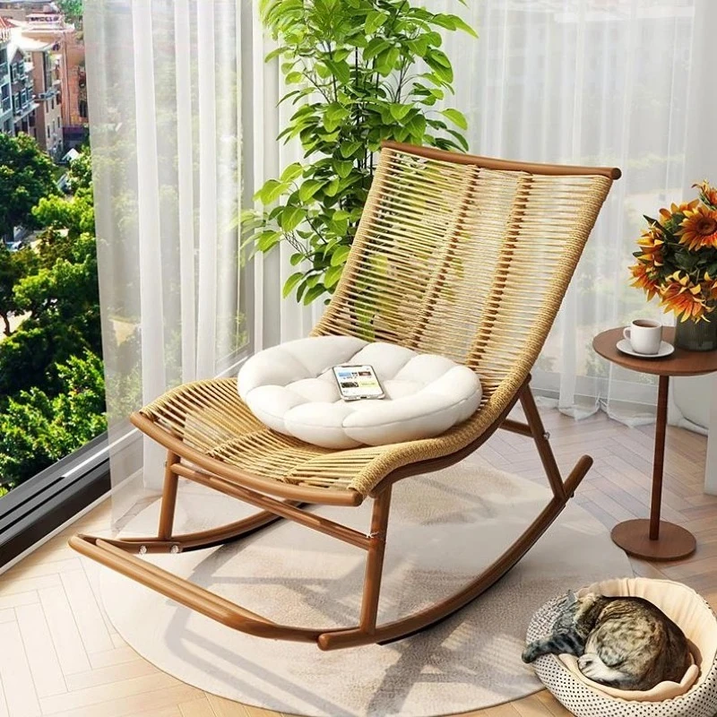 & Nordic Outdoor Garden Beach Chairs Japanese PE Rattan Backrest Sun Loungers for Outdoor Furniture Lazy Balcony Rocking Chairs