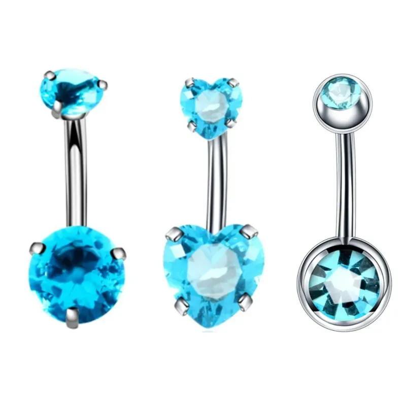 Ensemble d'anneaux de nombril cubiques en acier inoxydable, paquet de Piercing de ventre en forme de cœur 14G, ensemble d'anneaux de nombril en cristal, anneaux de ventre mignons, 3 pièces