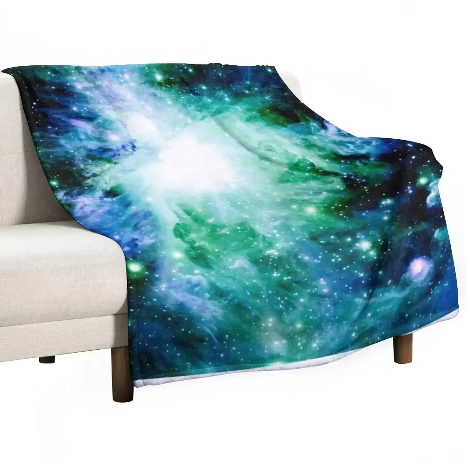 Galaxy Orion Nebula Blue Teal Green Throw Blanket Multi-Purpose Plaid on the sofa warm winter Fashion Sofas Hairy Beach Blankets