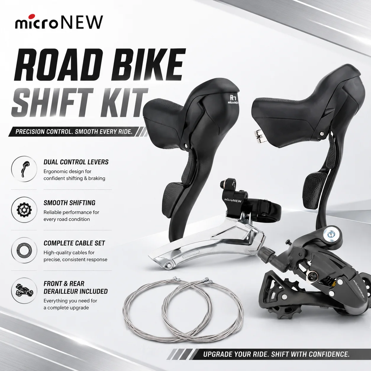 MicroNEW Rennrad-Schaltgriffe 2x7 2x8 2x9 2x10 3x7 3x8 3x9 3x10 3x11 Gang Bremshebel Integrierter Schaltwerk Fahrradteile