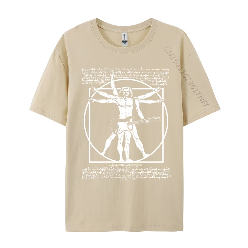 Vitruvian Man Guitarist Rock Star Leonardo Da Vinci Guitar Tees Printed On Wholesale Printed Cotton Fabric Men's T Shirts