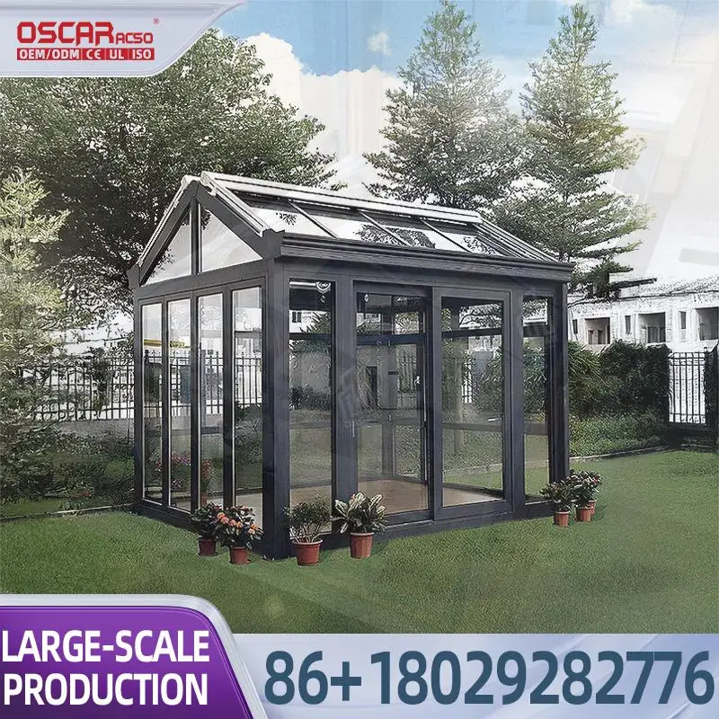 Outdoor Retractable Folding Sunroom Kit Aluminum Alloy Glass Coated Frame LED Lighting Floor Wall Roof Panels for Garden Patio B