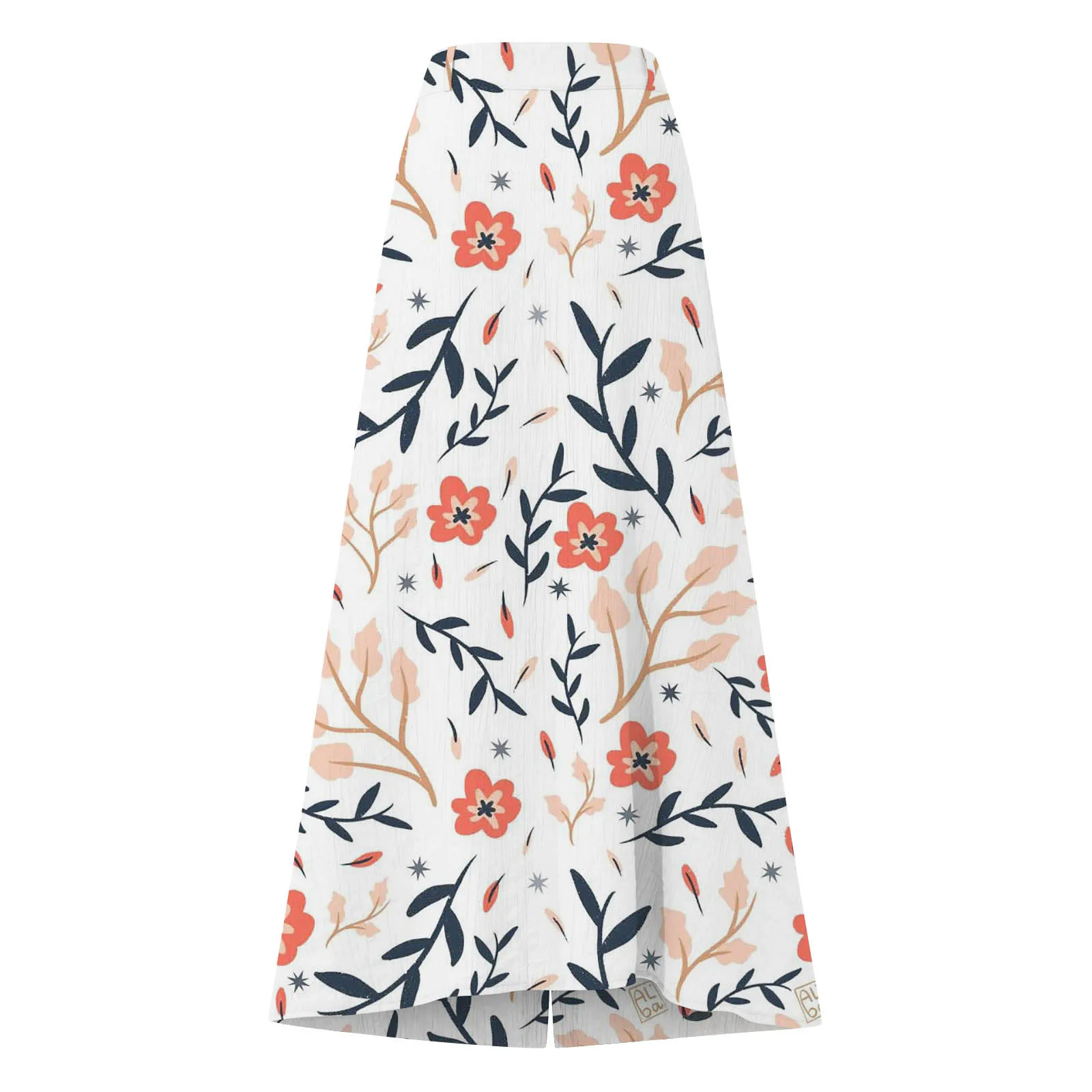Summer Women's Skirt Cotton Linen Important Button Slit Flower Print Fashion Versatile Vacation Beach Midi Skirt