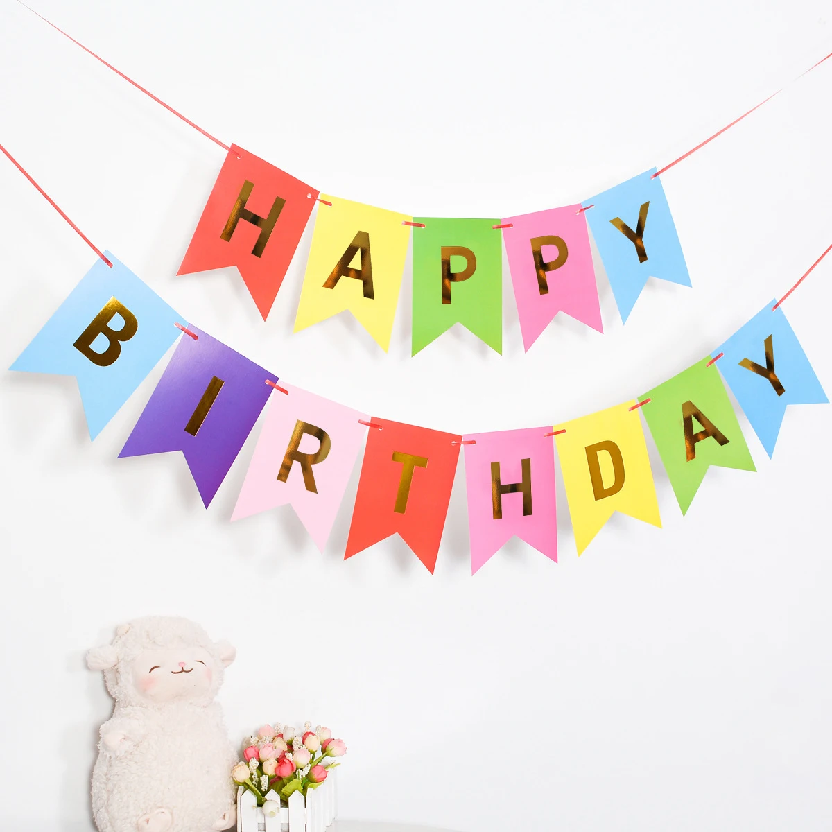 Happy Birthday Streamers Hot Stamping Dovetail Pull Flag Living Room Garden Mall Cafe Children Birthday Party Decoration Banners