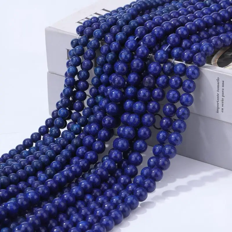 4 6 8 10mm Synthetische Lapislazuli-Perlen Runde Lose Zwischenperlen für Schmuckherstellung DIY Halskette Armband Zubehör 15“