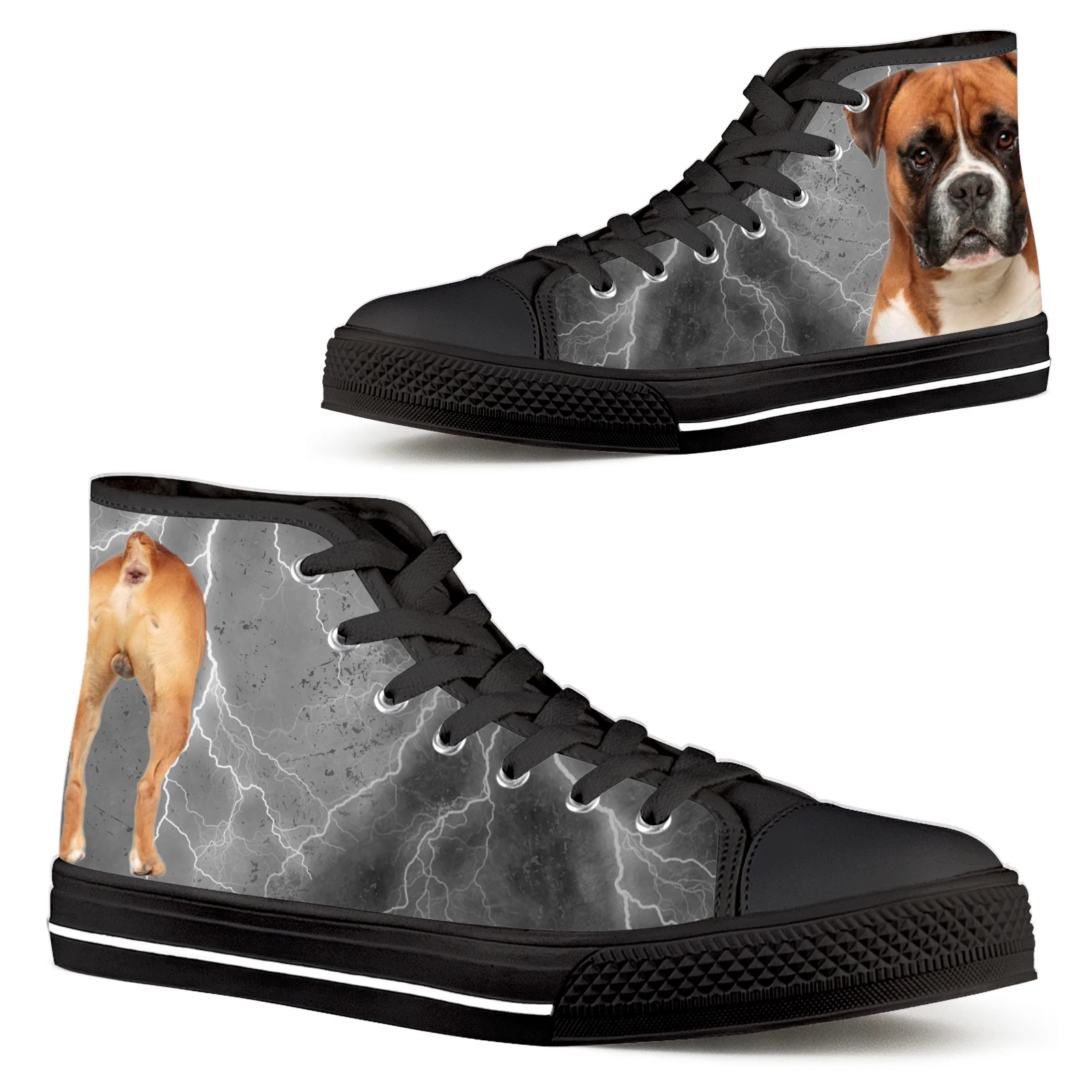 

ELVISWORDS Boxer Dog Gray Comfort Lace Up Shoes For Girls Women Classic High Tops Lace-up Black Moccasins Dog Lover Gift Zapatos