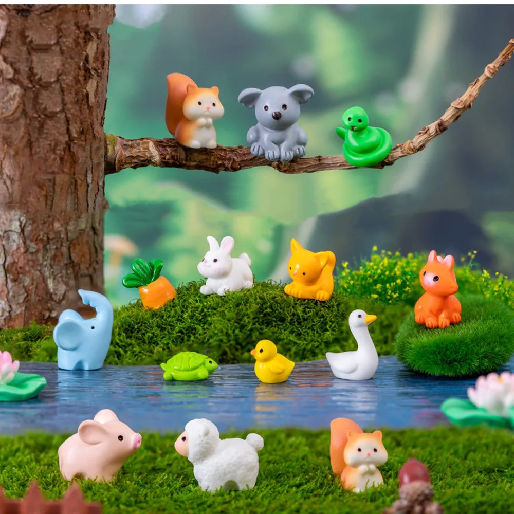 17 Kinds of Cute Animals Decorative Figurines Micro Zoo DIY Miniatures Accessories Mini Ducks DollHouse Fairy Garden Decoration