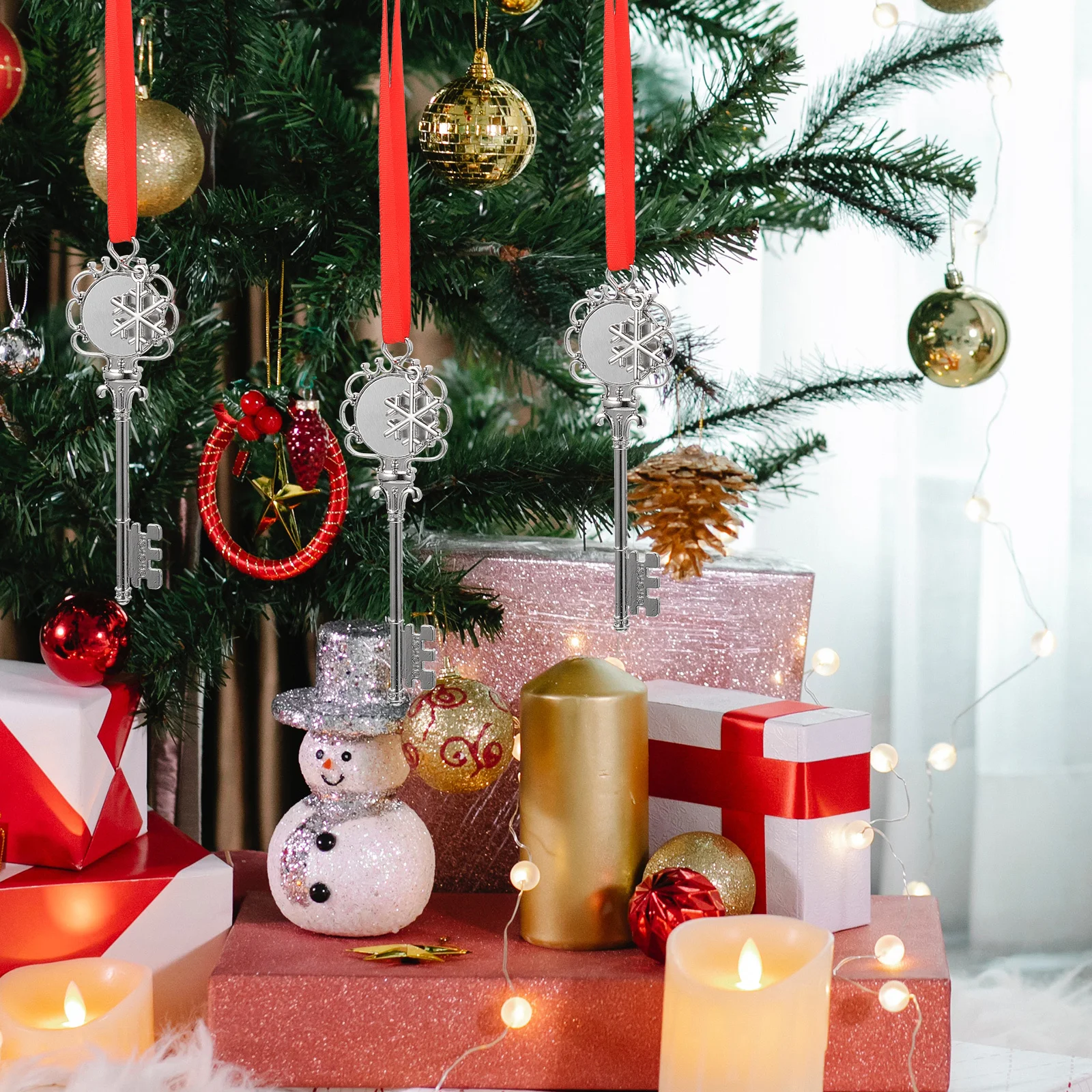 

6Pcs Xmas Tree Pendants Snowflake Key Shape Blank Sublimation Heat Transfer DIY Christmas Hanging Decor DIY Sublimation Pendant