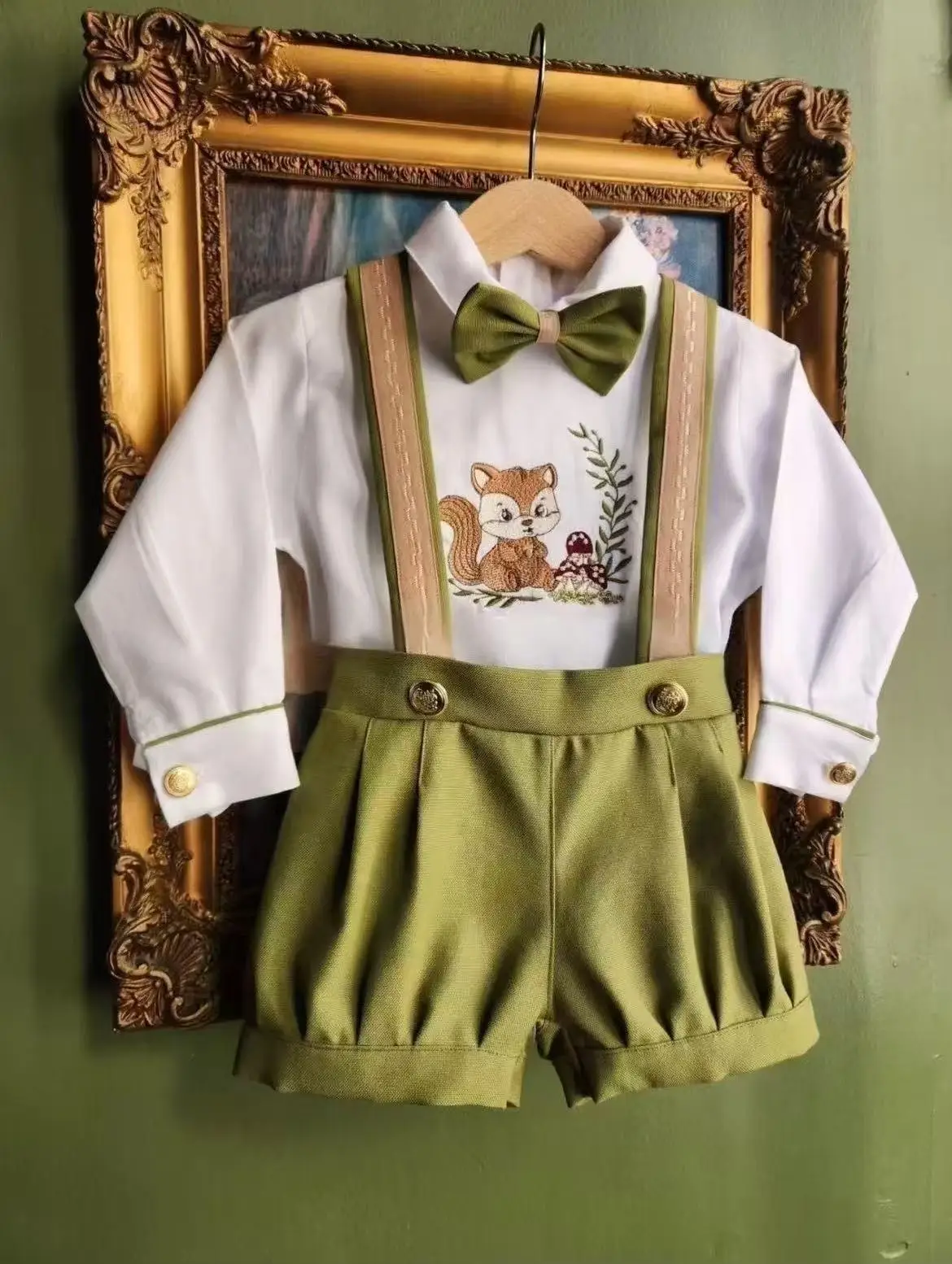 0-12Y Baby Girl Autumn Alice Rabbit Embroidery Green Velvet Dress Boy Suit for Birthday Photography Holiday Christmas C307