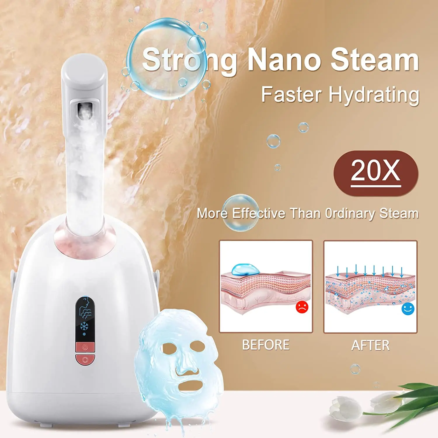 Hot/Cool Face Steamer,Nano Ionic Facial Steamer Facial Deep Cleaning, Humidifier Portable Handle for Facial SPA at Home or Salon