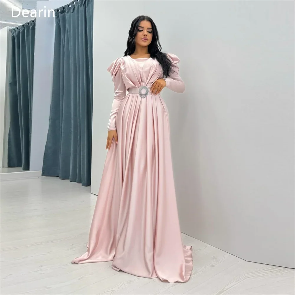 Disesuaikan gaun Formal wanita Dearin malam V-neck A-line rok panjang lantai terbungkus Ruffle Bespoke gaun acara gaun Prom