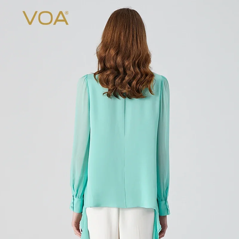(خصم حصري للمشجعين) بلوزات VOA باللون الأخضر الحريري برقبة دائرية وأكمام طويلة قميص فطر شجرة صالحة للأكل بصدر واحد ربيع BE1358