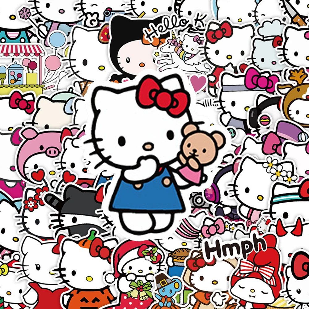 10/30/50pcs Kawaii Anime Hello Kitty Adesivi Carino Sanrio Del Fumetto Per Bambini Decalcomanie Giocattolo di Cancelleria Del Computer Portatile Del Telefono Chitarra adesivo imballaggio