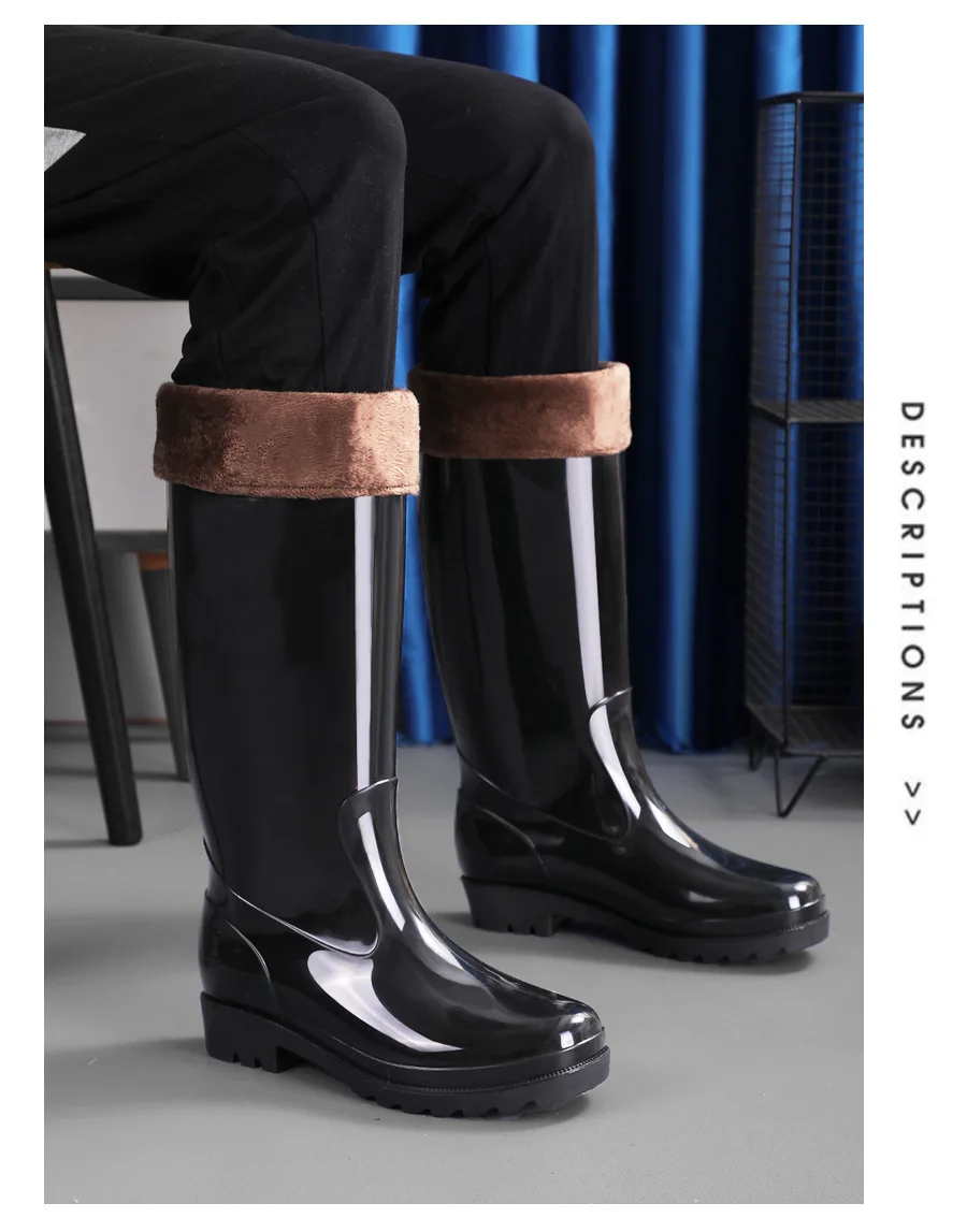 Hohe Regenschuhe für Herren Lange Gummistiefel Wasserdicht Outdoor Rutschfest Samt Warm Wasserschuhe Kälteschutz – Detail 21