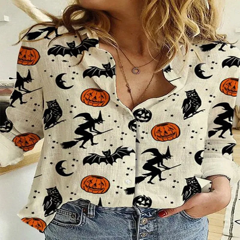 

Spring Summer Women's Print Shirt Fashion Casual Loose Button V-Neck Long Sleeve Tops Vintage Streetwear Blusas Clothes 2024