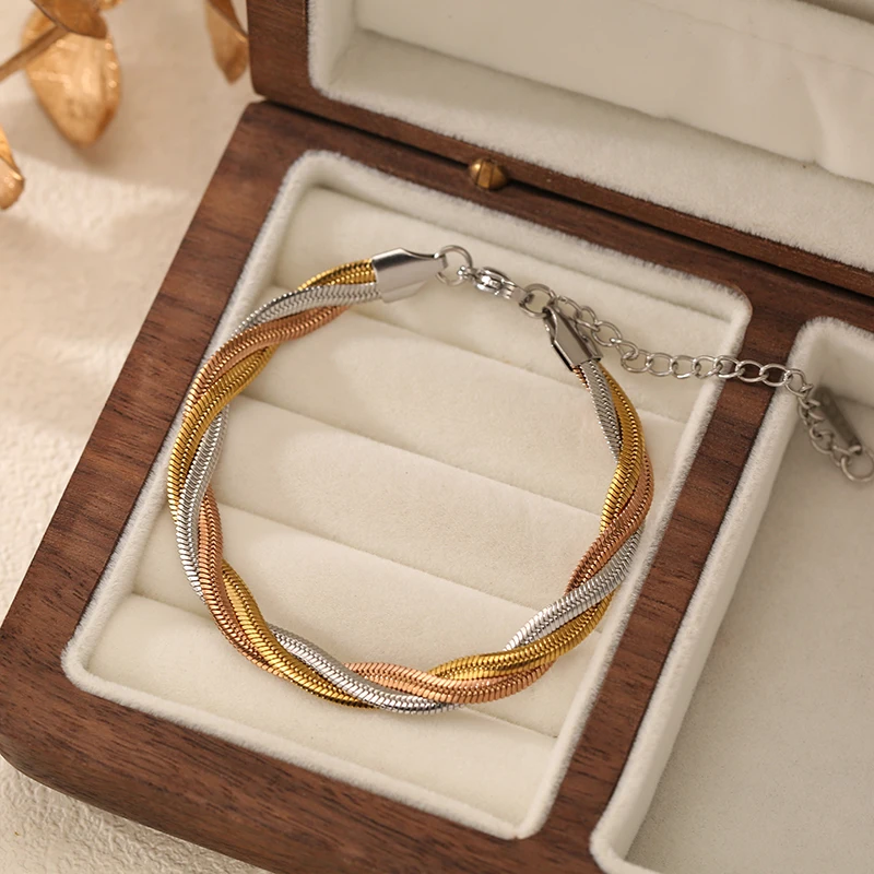 EILIECK Wasserdichtes Edelstahl-Schlangenketten-Halsketten- und Armband-Set, Metall, markanter, attraktiver Schmuck für Frauen – Detail 21