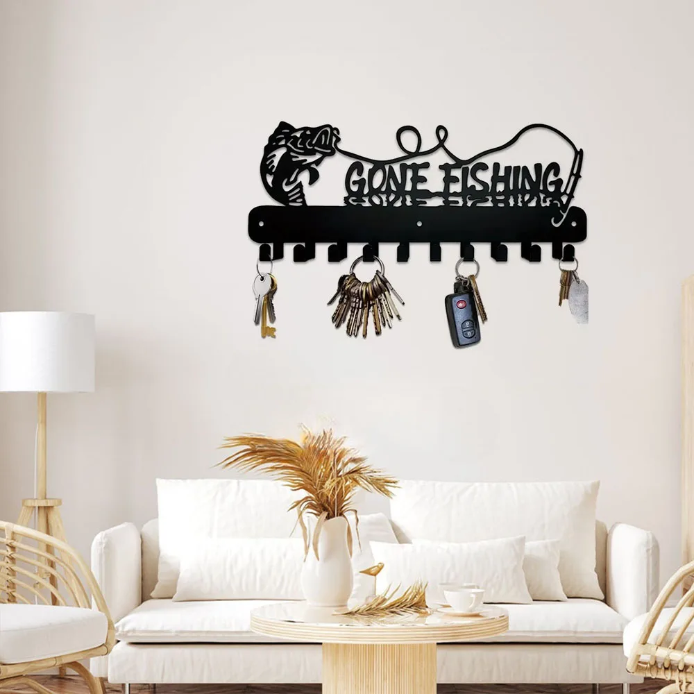 Adorable estante de almacenamiento de llaves en forma de pez con ganchos: organizador de metal resistente para almacenamiento en el hogar: un diseño bonito y se encuentra con práctico