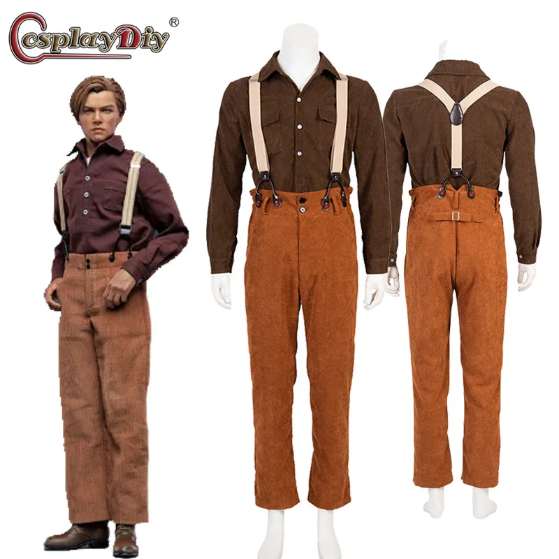 

Cosplaydiy Jack Dawson Cosplay Uniform Movie Titanic Jack Costume England Style Shirt Strap Pants for Men Gentleman outfits suit