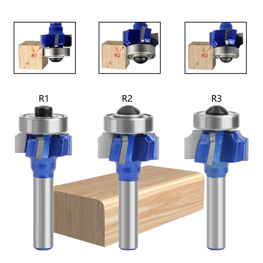 6/8mm 1/4 Shank 4 Flutes Router Bit Set Woodworking Milling Cutter R1 R2 R3 Trimming Knife Edge Wood Drilling Bits High Quality